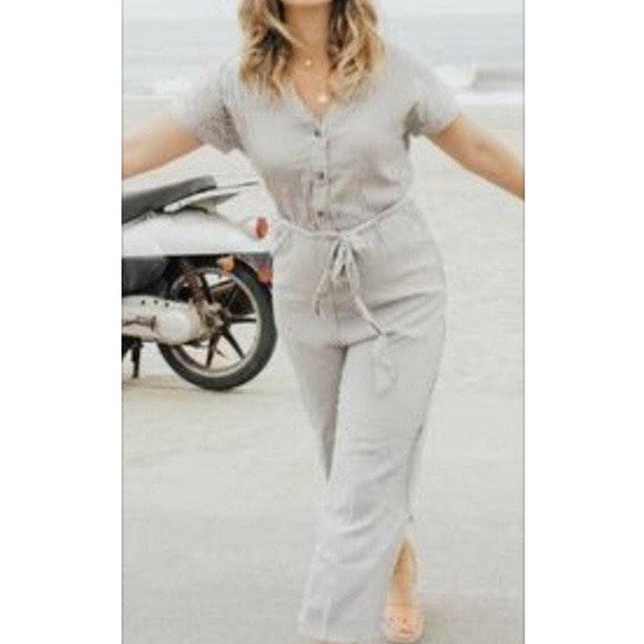 Carly Jean Los Angeles Pants - Carly Jean Los Angeles CJLA Grey Striped Brighton Jumpsuit Small